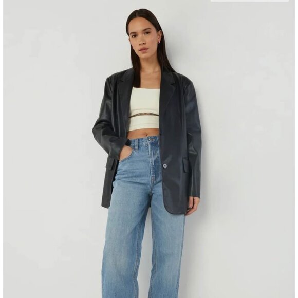 Oak + Fort Women’s Oversized Vegan Leather Blazer - Size M - Picture 2 of 7